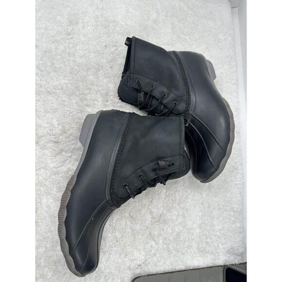 Sperry Boots Womens 10 Saltwater Lace Up Zip Ankle Duck Boot 86423 Black Leather - Picture 5 of 11